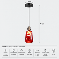 Lustre Suspendu en Verre Capsule Rouge Cramoisi