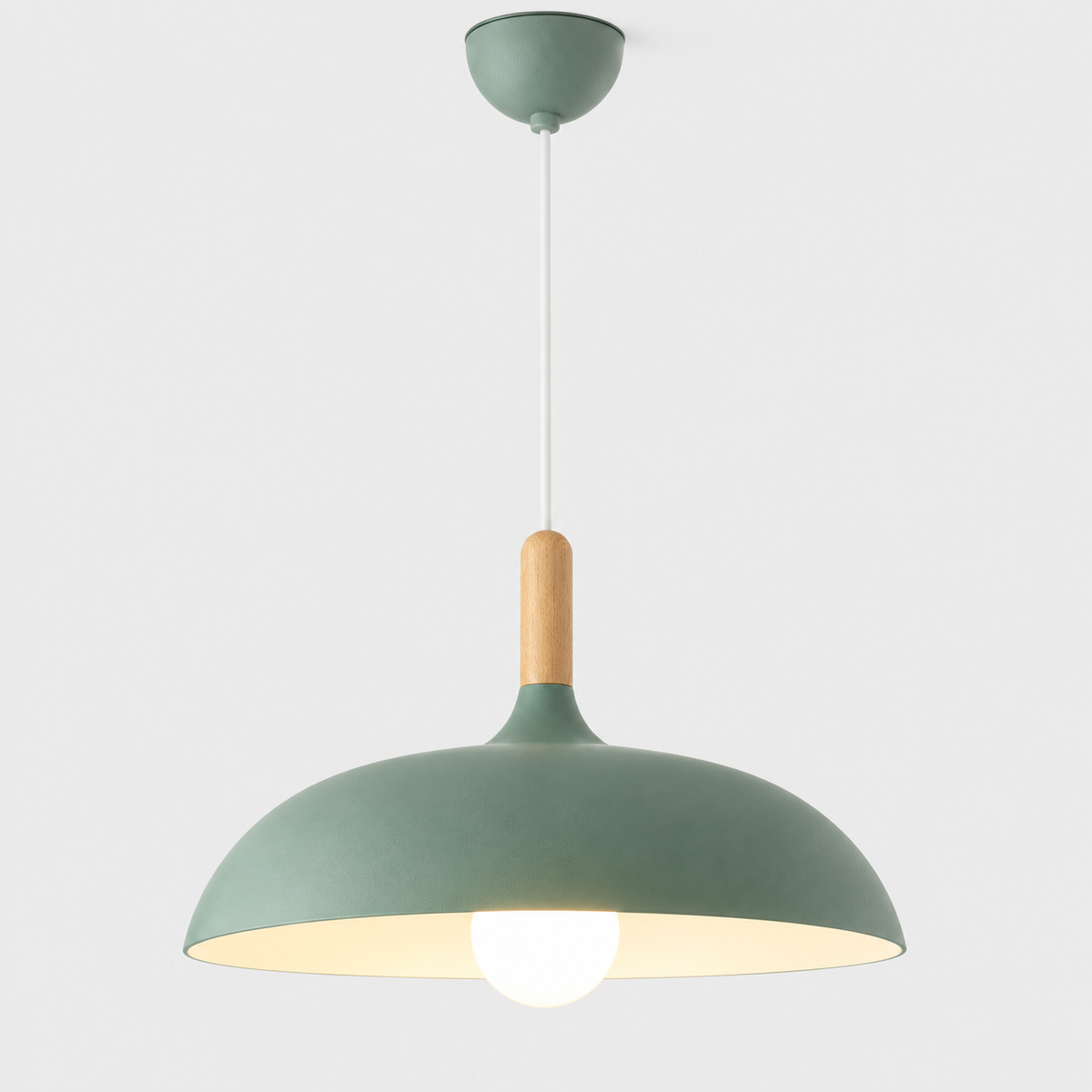 Lustre Suspendu en Bois et Métal Vert – Culot E27