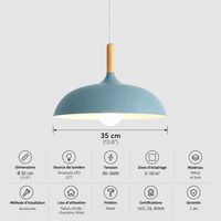 Lustre Suspendu en Bois et Métal Bleu – Culot E27