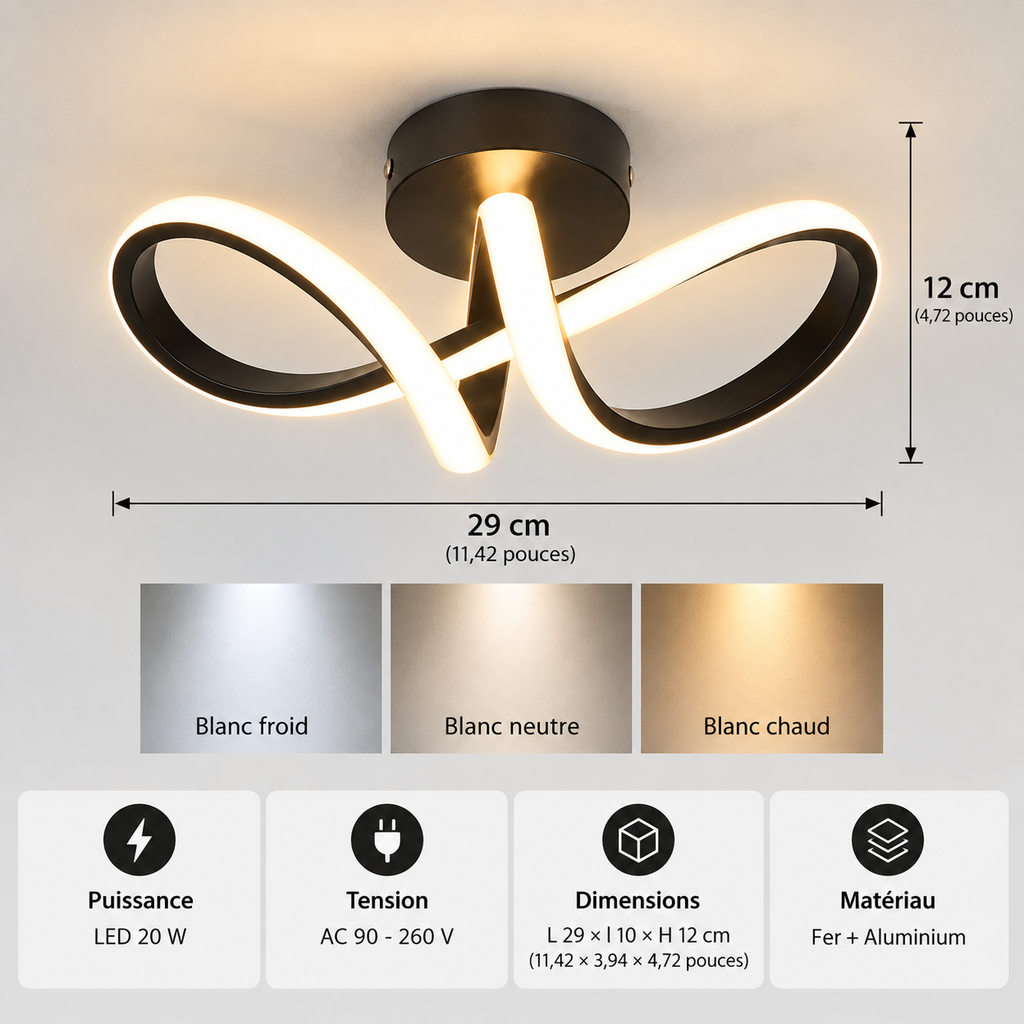 Petit Lustre Plafonnier LED Noir Moderne