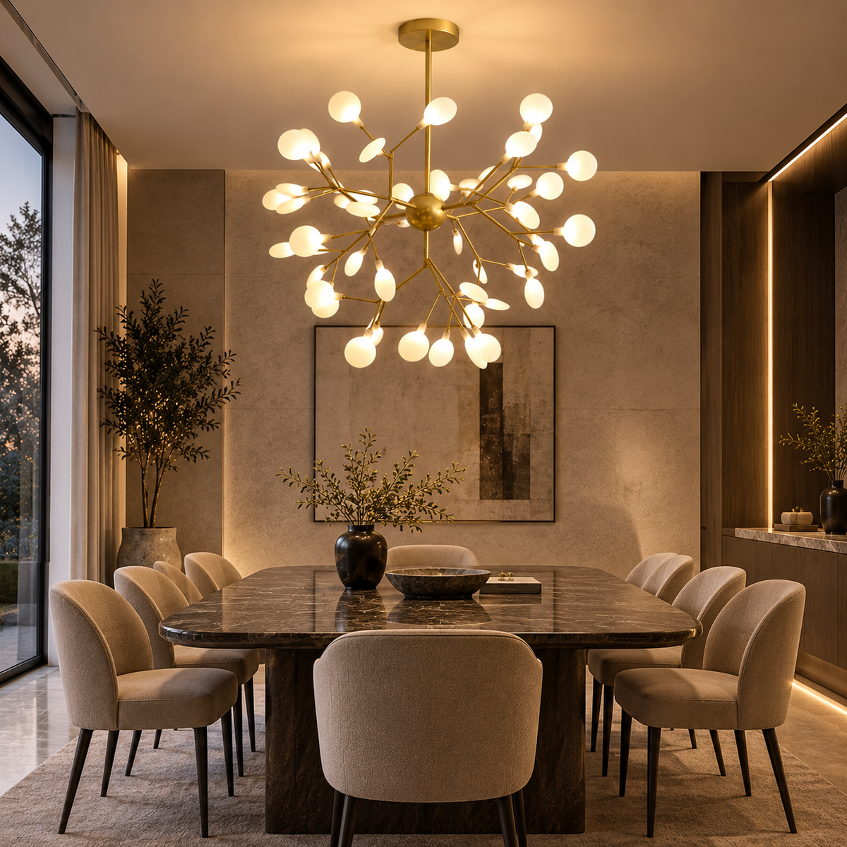 Lustre LED Doré en Boule à Branches