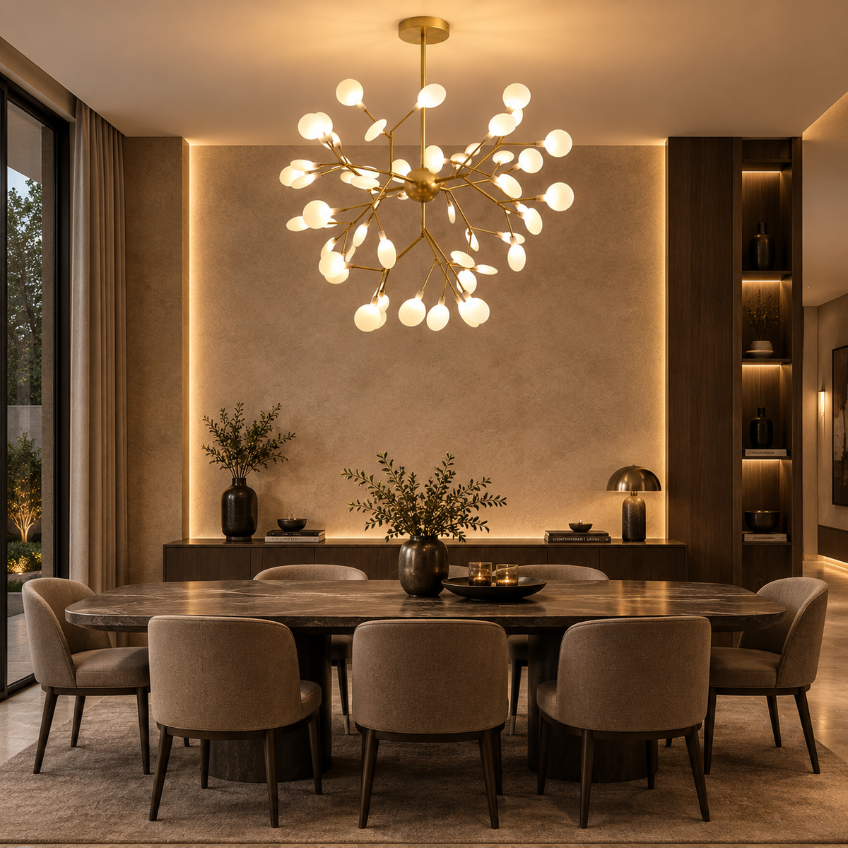 Lustre LED Doré en Boule à Branches