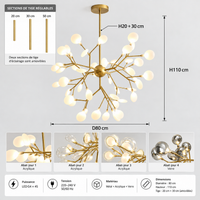 Lustre LED Doré en Boule à Branches