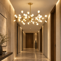 Lustre LED Doré à Branches Florales