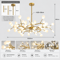 Lustre LED Doré à Branches Florales