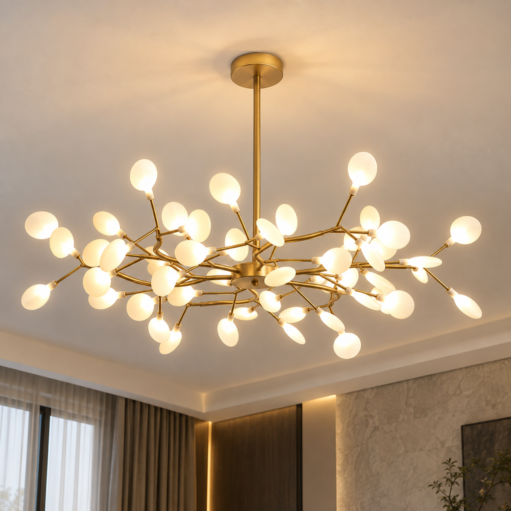 Lustre LED Doré à Branches Florales