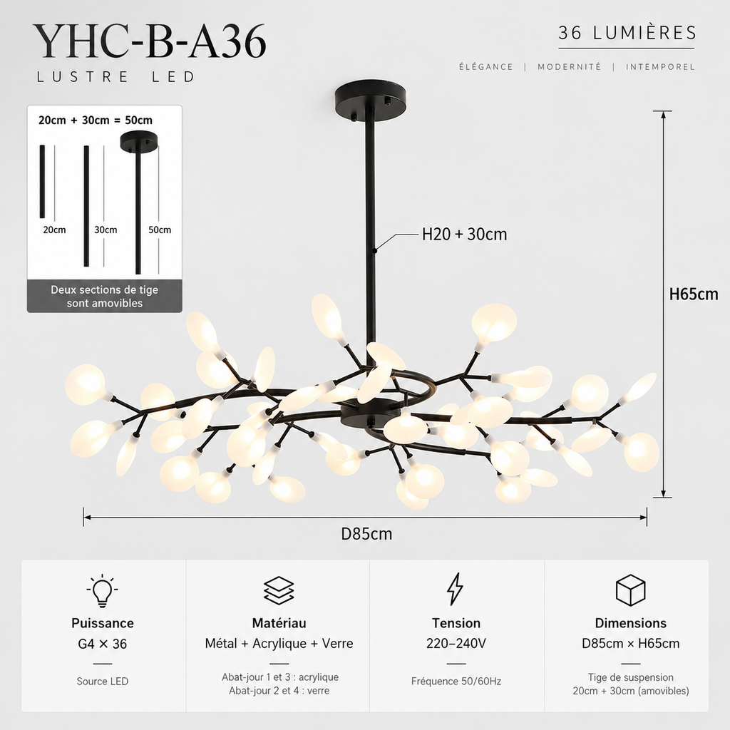 Lustre LED Noir à Branches Horizontales