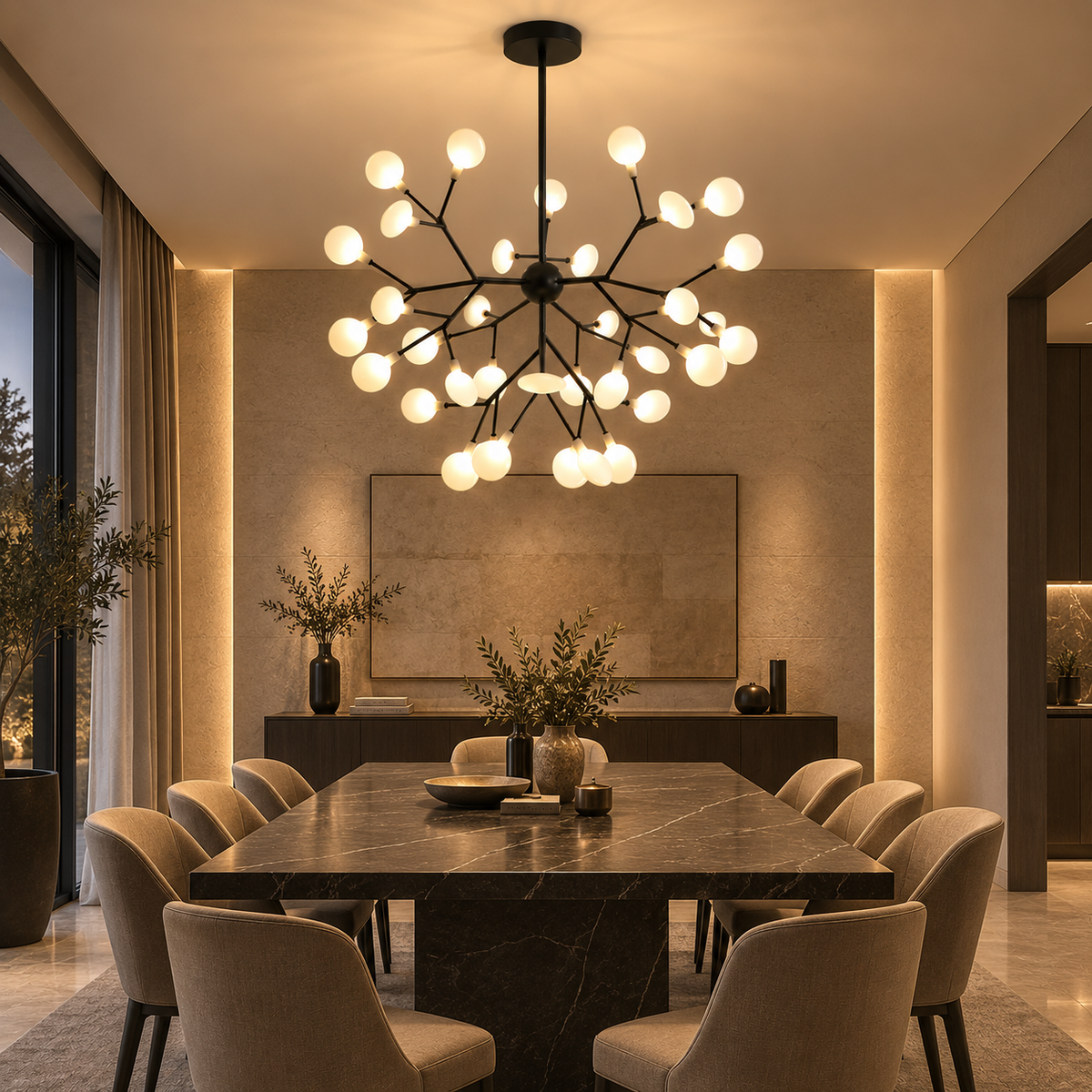 Lustre LED Noir en Boule à Branches