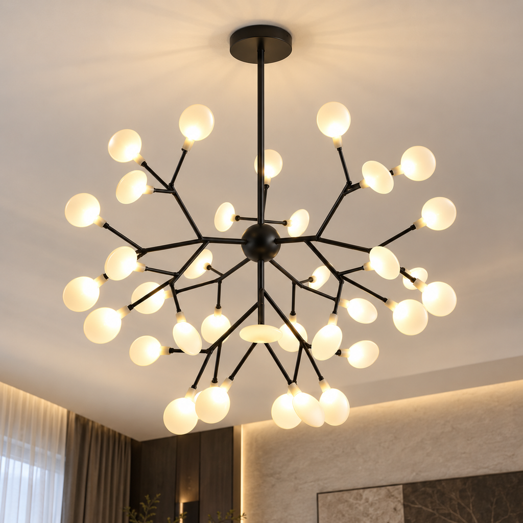 Lustre LED Noir en Boule à Branches