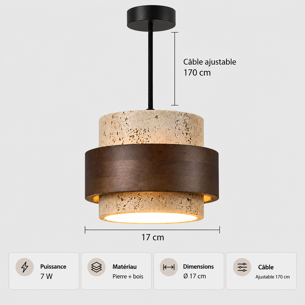 Petit Lustre LED Marron Effet Noyer – 17 cm