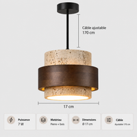 Petit Lustre LED Marron Effet Noyer – 17 cm