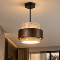 Petit Lustre LED Marron Effet Noyer – 17 cm