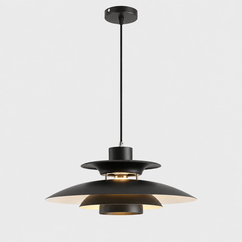 Lustre Suspendu Noir à Abat-jour Étagé