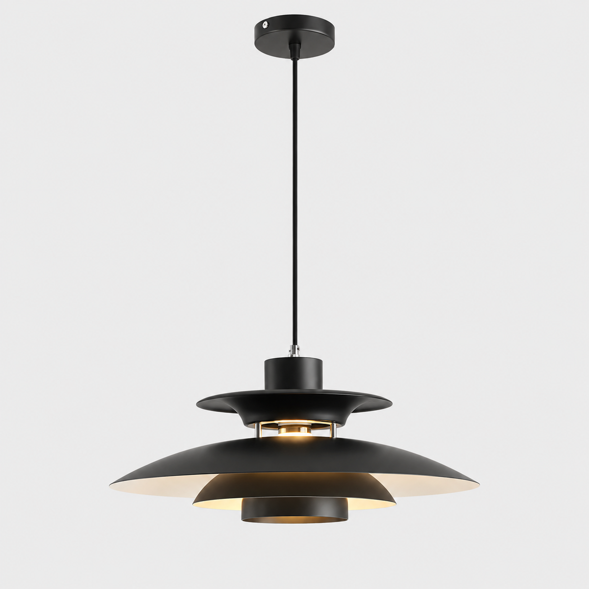 Lustre Suspendu Noir à Abat-jour Étagé