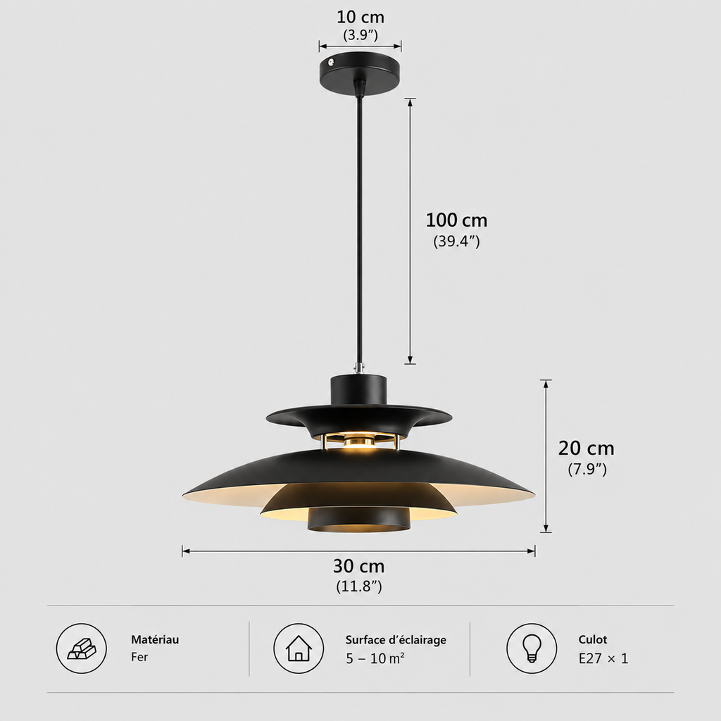 Lustre Suspendu Noir à Abat-jour Étagé