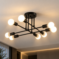 Lustre Plafonnier à Branches Noir – 8 Points Lumineux