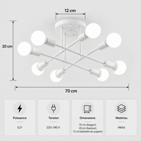 Lustre Plafonnier à Branches Blanc – 8 Points Lumineux