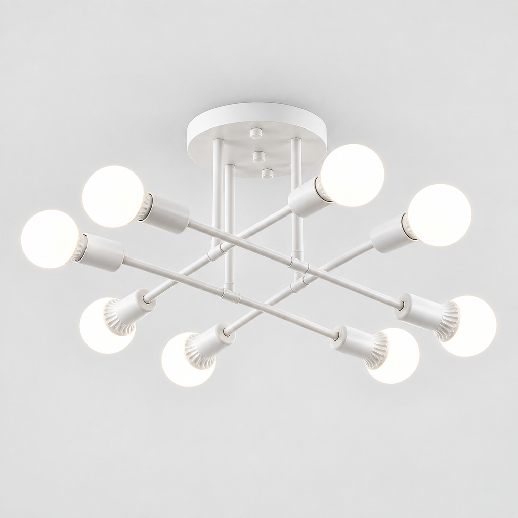 Lustre Plafonnier à Branches Blanc – 8 Points Lumineux