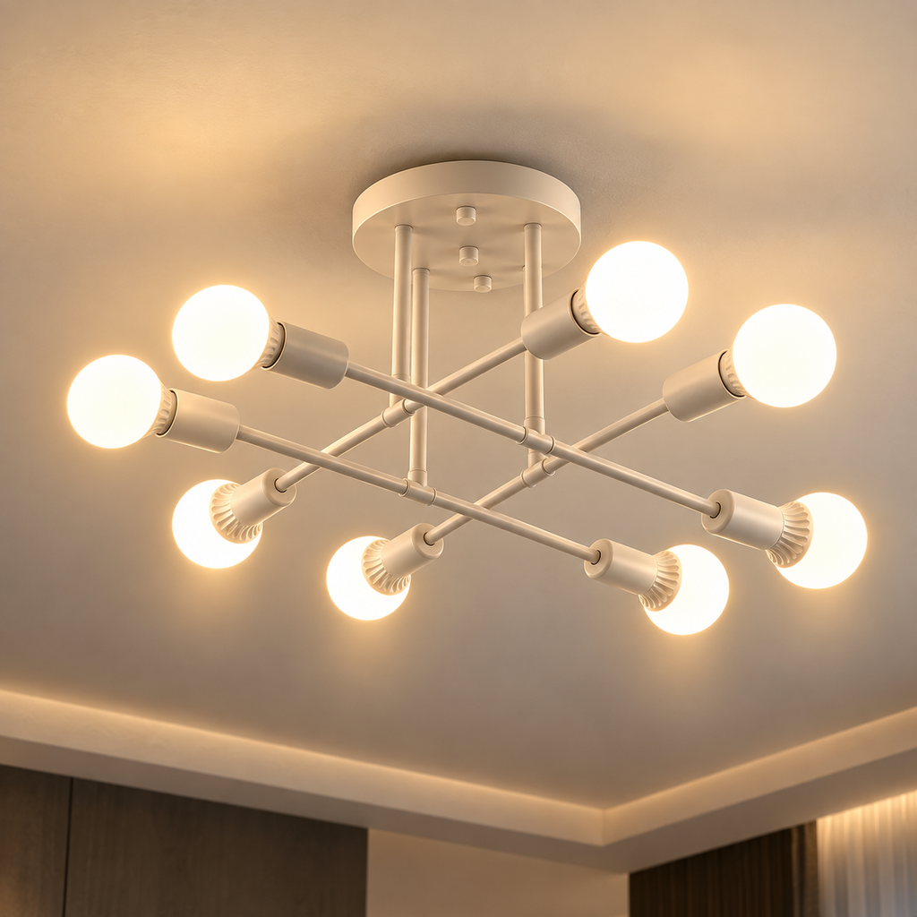 Lustre Plafonnier à Branches Blanc – 8 Points Lumineux