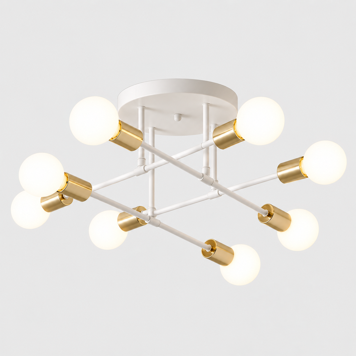 Lustre Plafonnier à Branches Blanc et doré – 8 Points Lumineux