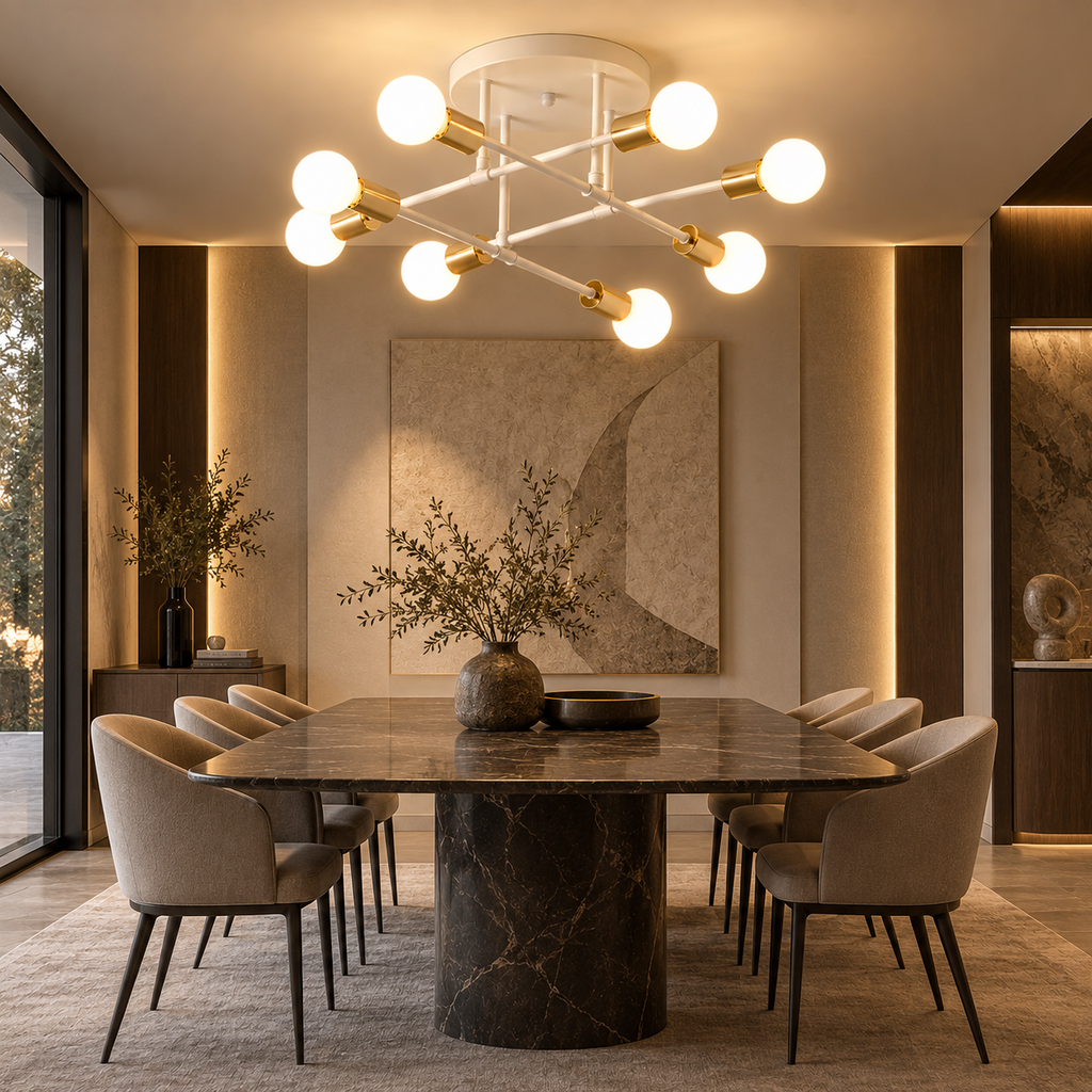 Lustre Plafonnier à Branches Blanc et doré – 8 Points Lumineux