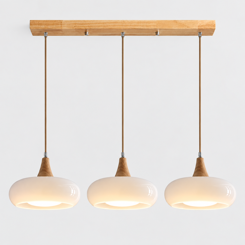 Lustre Suspendu Rétro Blanc lait – 3 suspensions alignées
