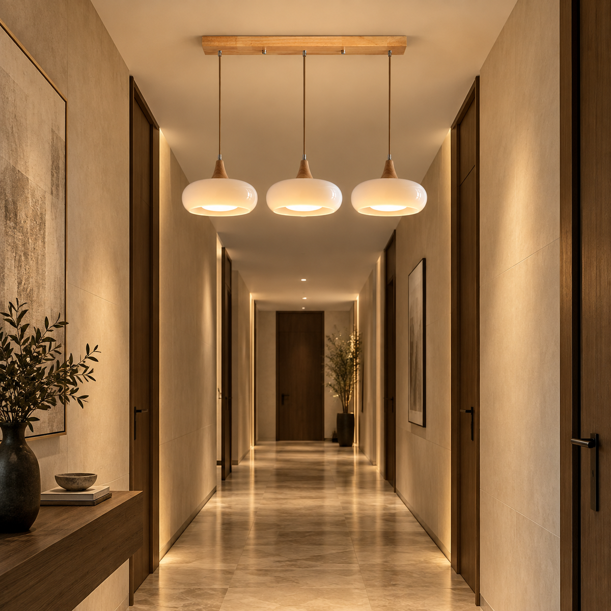 Lustre Suspendu Rétro Blanc lait – 3 suspensions alignées