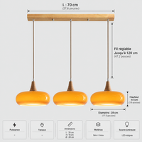 Lustre Suspendu Rétro Orange – 3 suspensions alignées