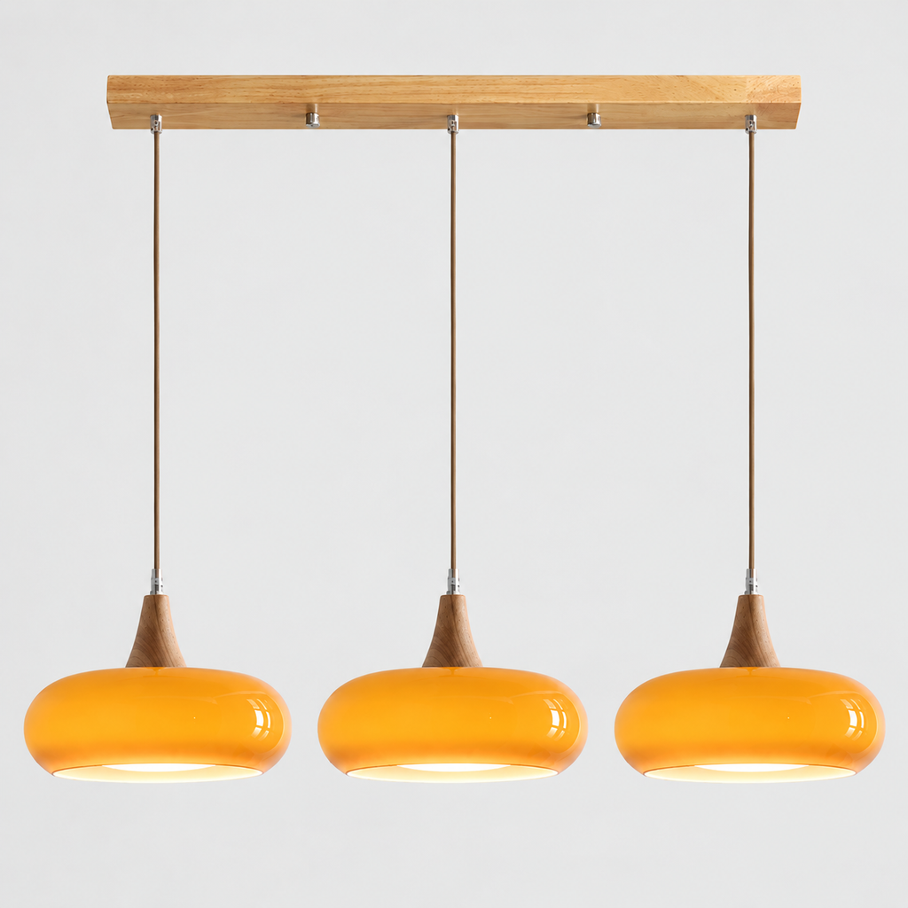 Lustre Suspendu Rétro Orange – 3 suspensions alignées