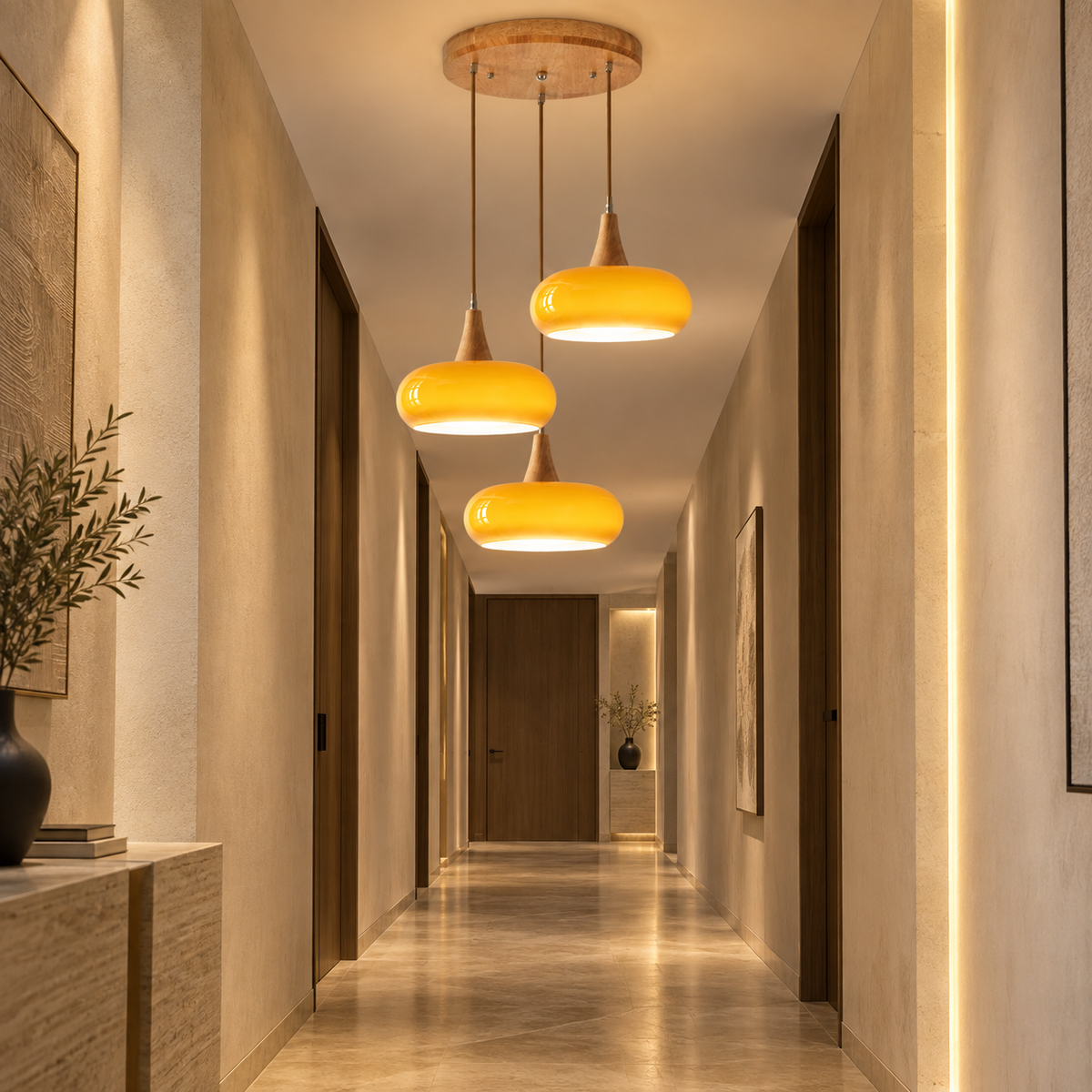 Lustre Suspendu Rétro Orange – Trois suspensions groupées
