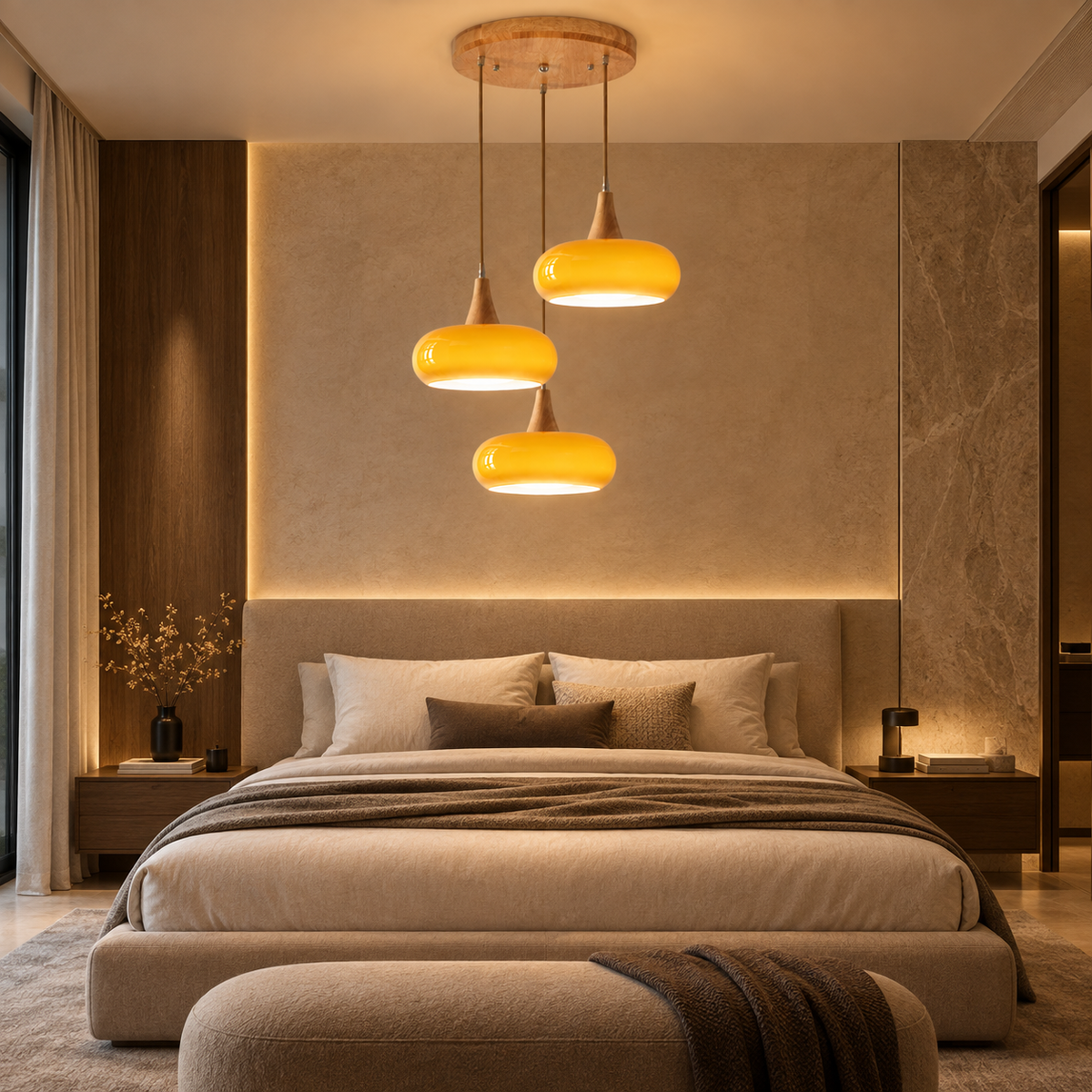 Lustre Suspendu Rétro Orange – Trois suspensions groupées