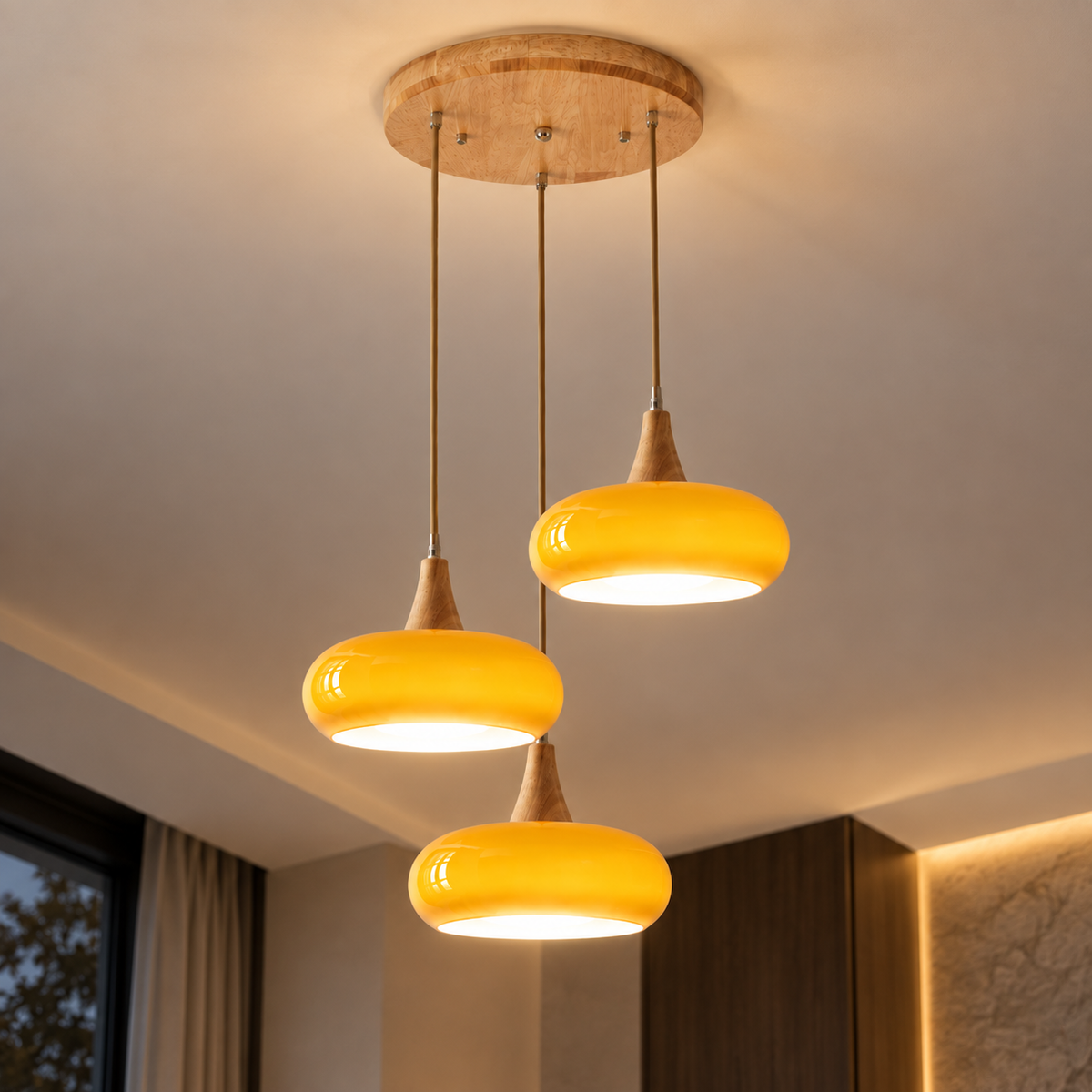 Lustre Suspendu Rétro Orange – Trois suspensions groupées