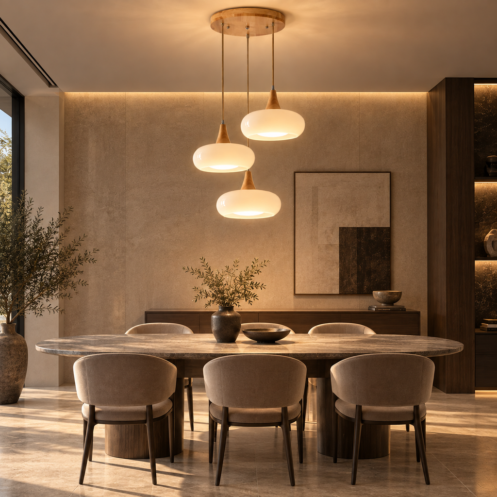 Lustre Suspendu Rétro Blanc lait – Trois suspensions groupées