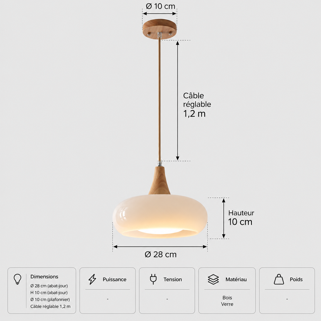 Lustre Suspendu Rétro Blanc lait – Abat-jour unique