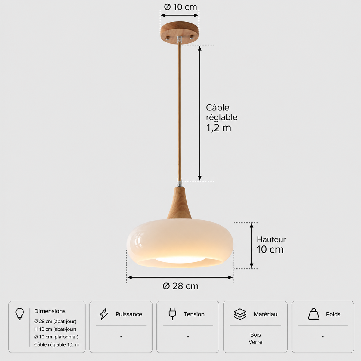 Lustre Suspendu Rétro Blanc lait – Abat-jour unique