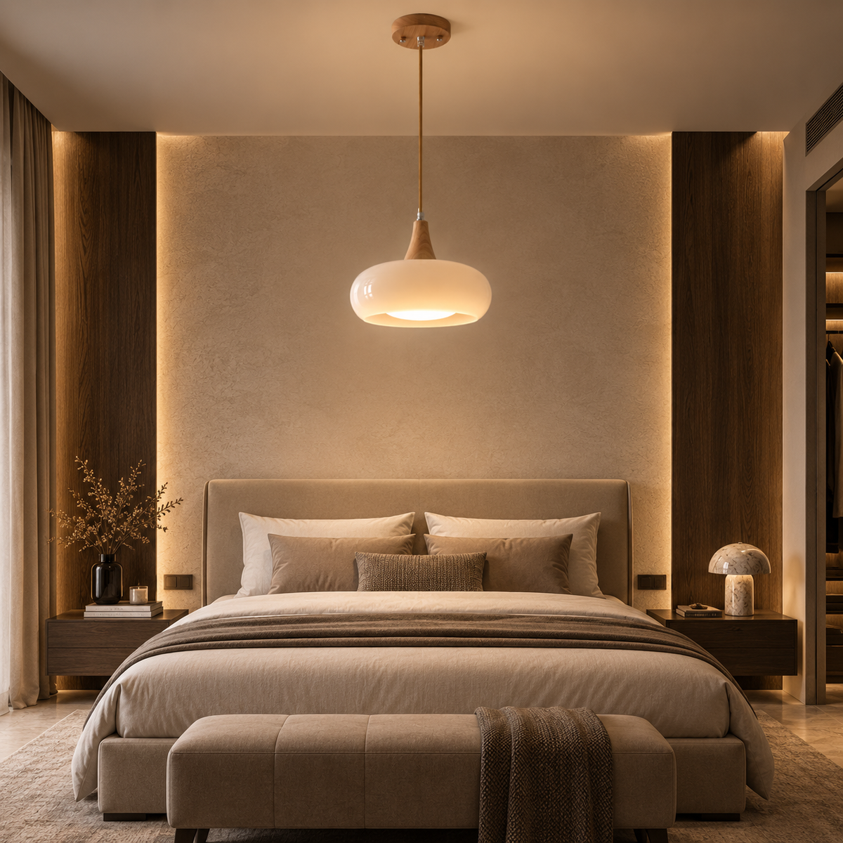 Lustre Suspendu Rétro Blanc lait – Abat-jour unique