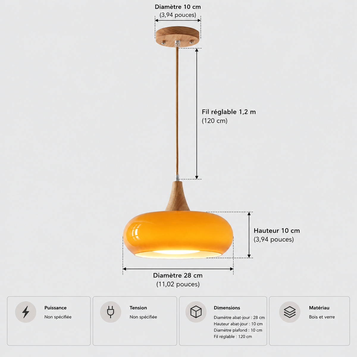 Lustre Suspendu Rétro Orange – Abat-jour unique