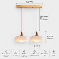 Lustre Suspendu Rétro Blanc lait – 2 suspensions alignées