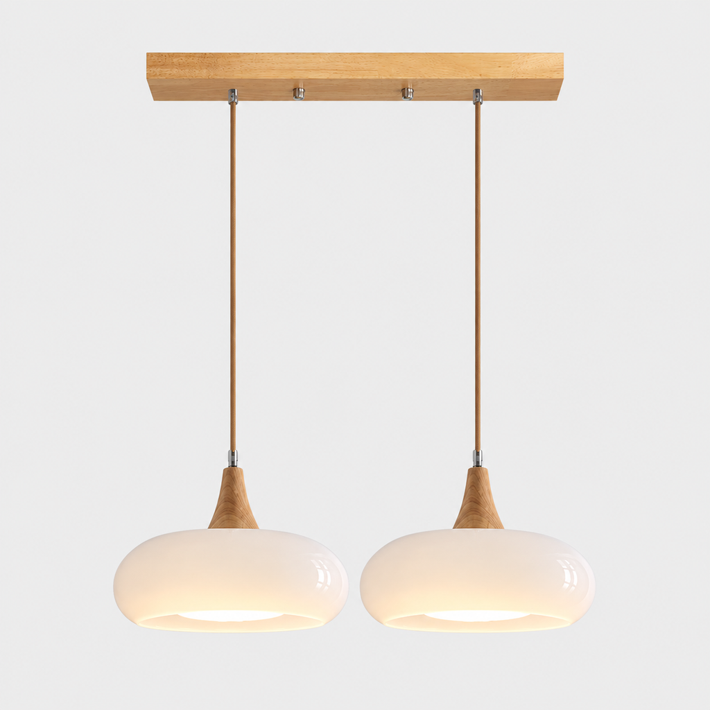 Lustre Suspendu Rétro Blanc lait – 2 suspensions alignées