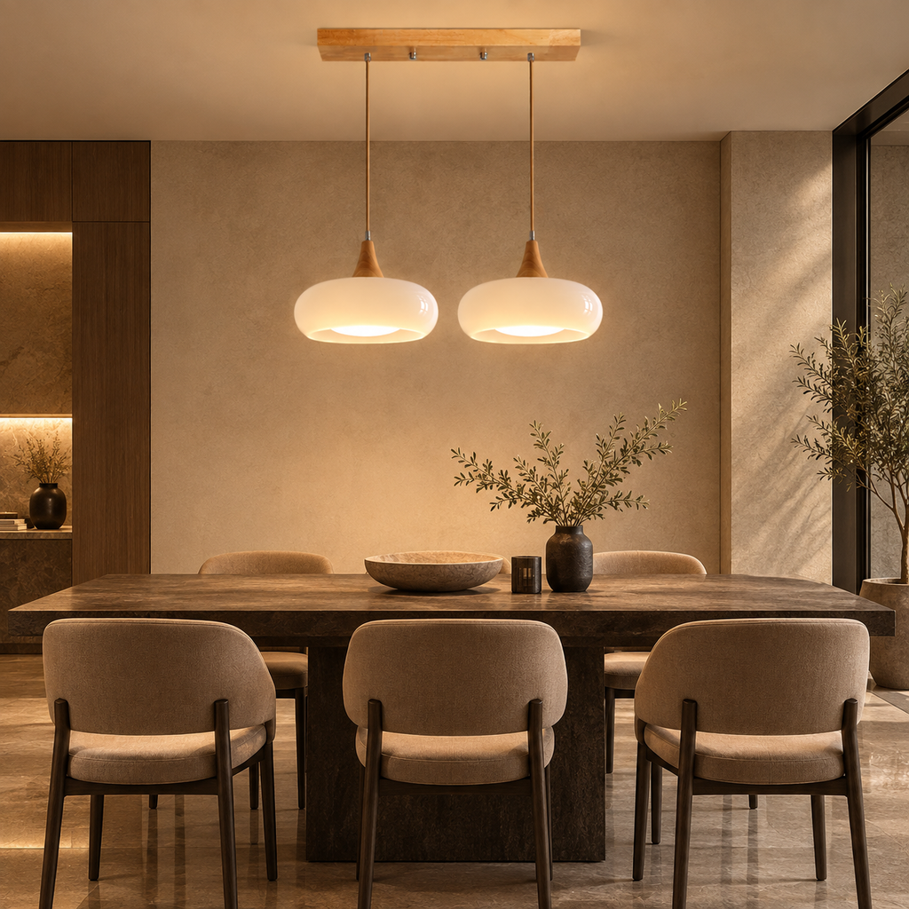 Lustre Suspendu Rétro Blanc lait – 2 suspensions alignées