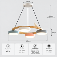 Lustre Suspendu Oiseaux en Anneau Multicolore – 4 Lumières