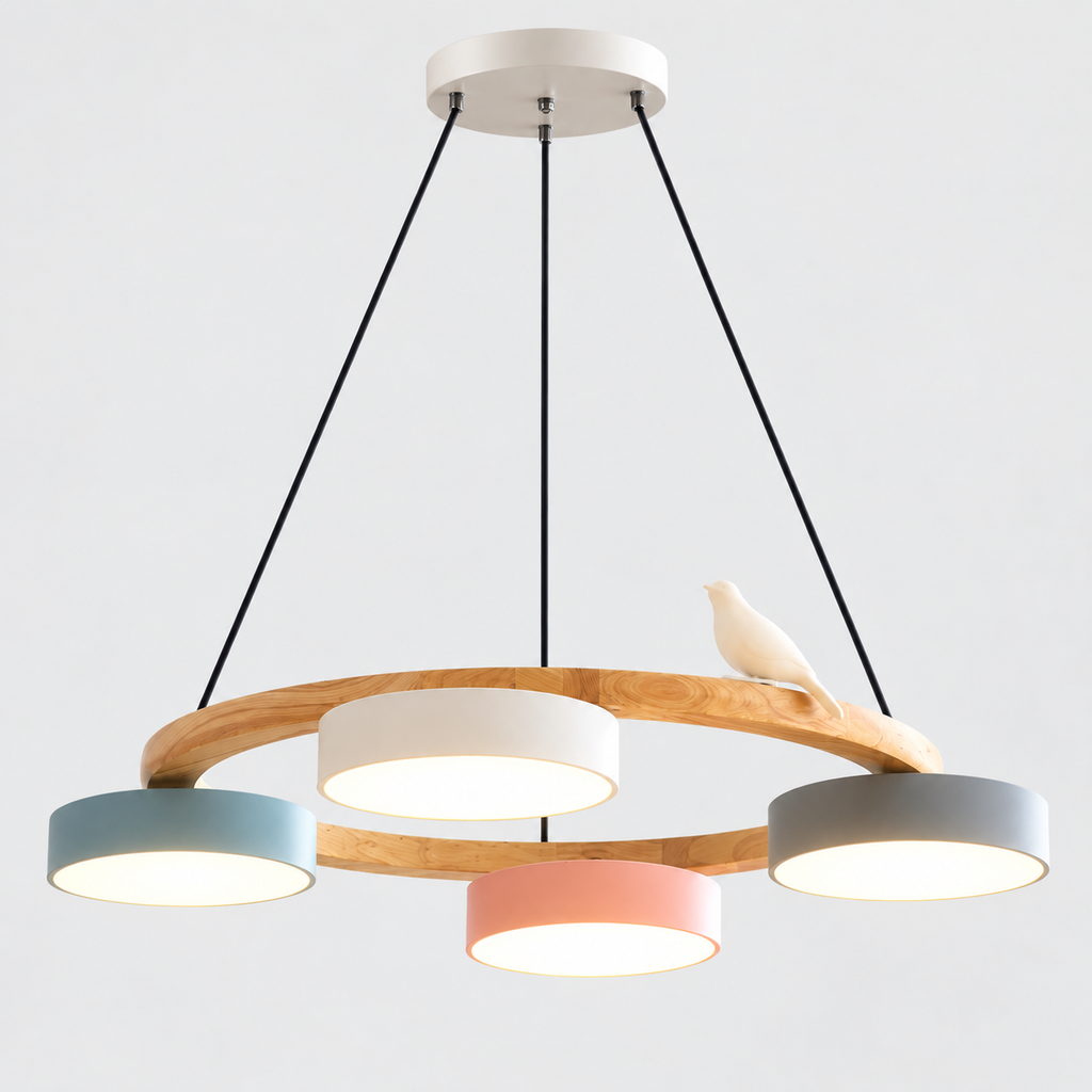 Lustre Suspendu Oiseaux en Anneau Multicolore – 4 Lumières
