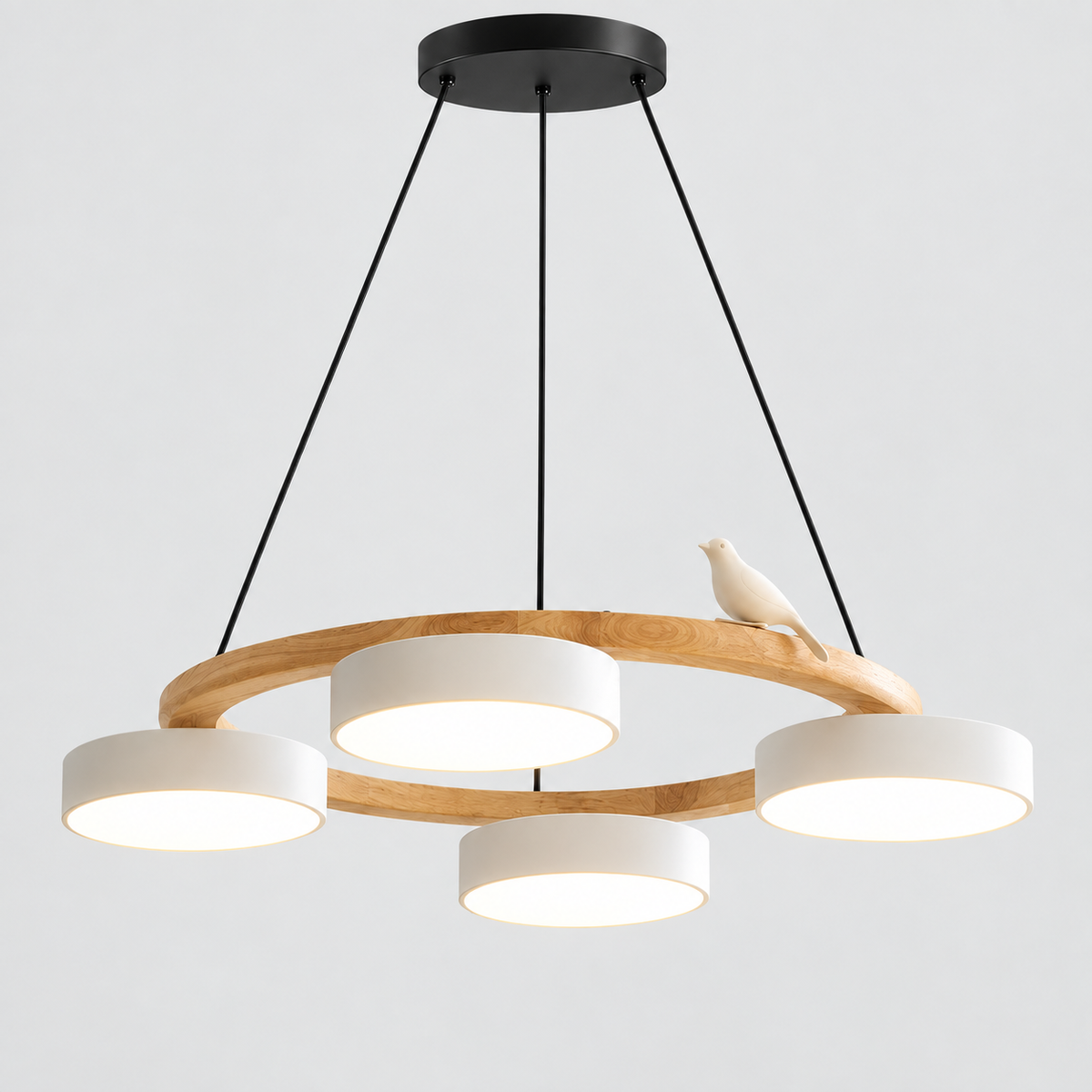 Lustre Suspendu Oiseaux en Anneau Blanc – 4 Lumières