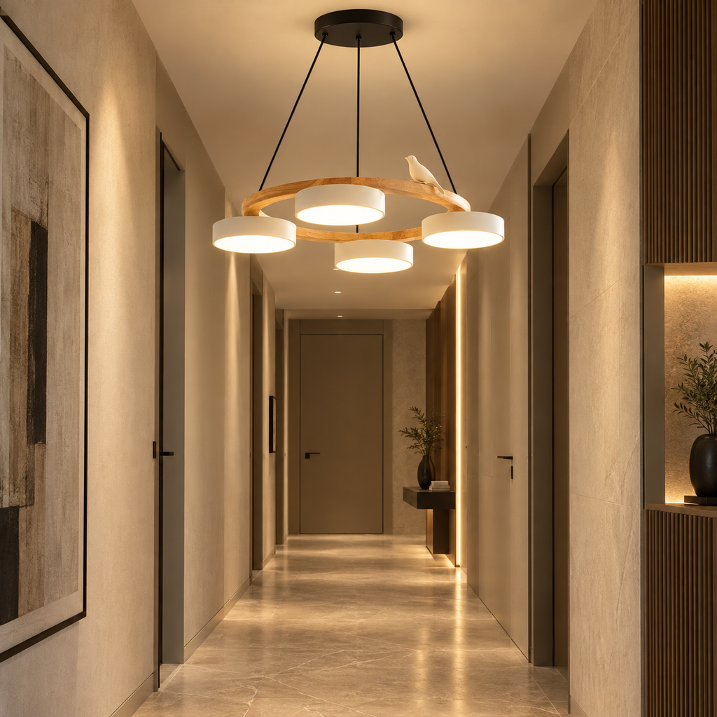 Lustre Suspendu Oiseaux en Anneau Blanc – 4 Lumières