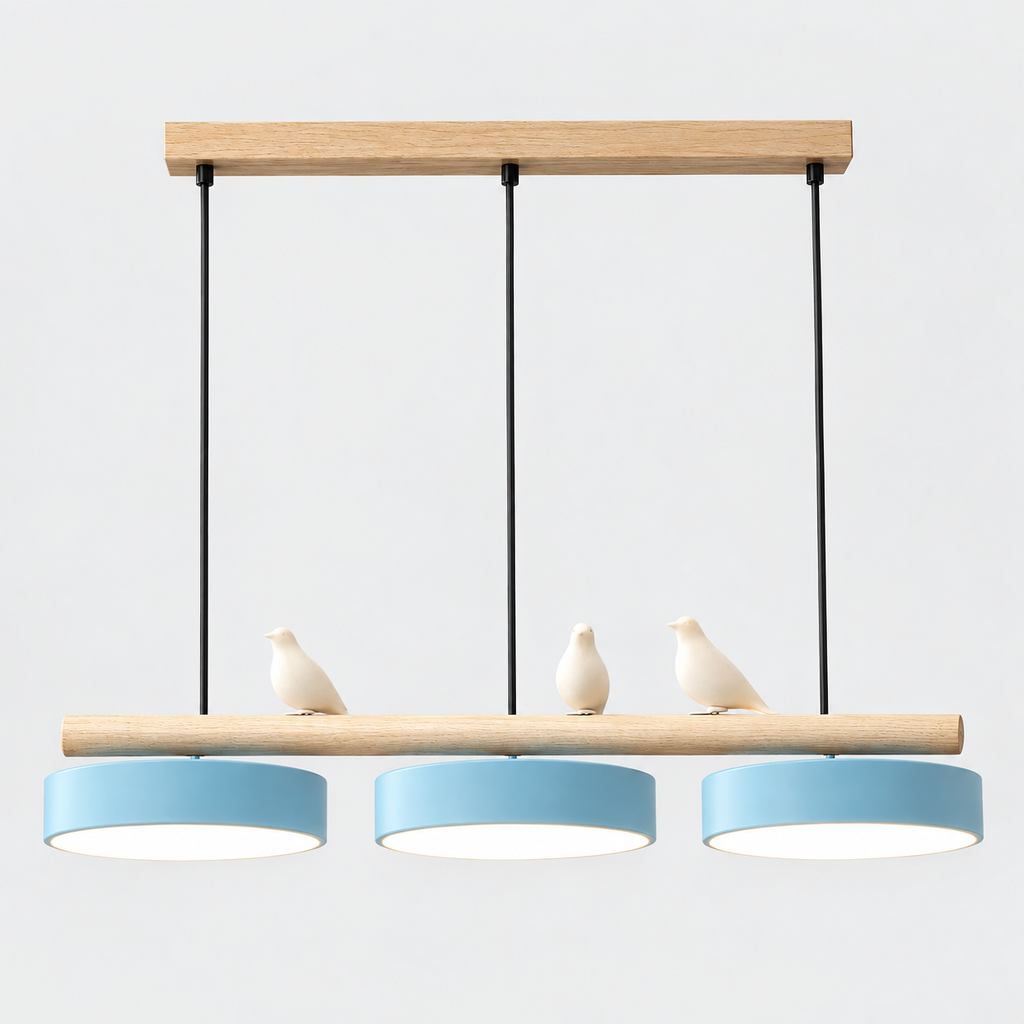 Lustre Suspendu Oiseaux Linéaire Bleu – 3 Lumières
