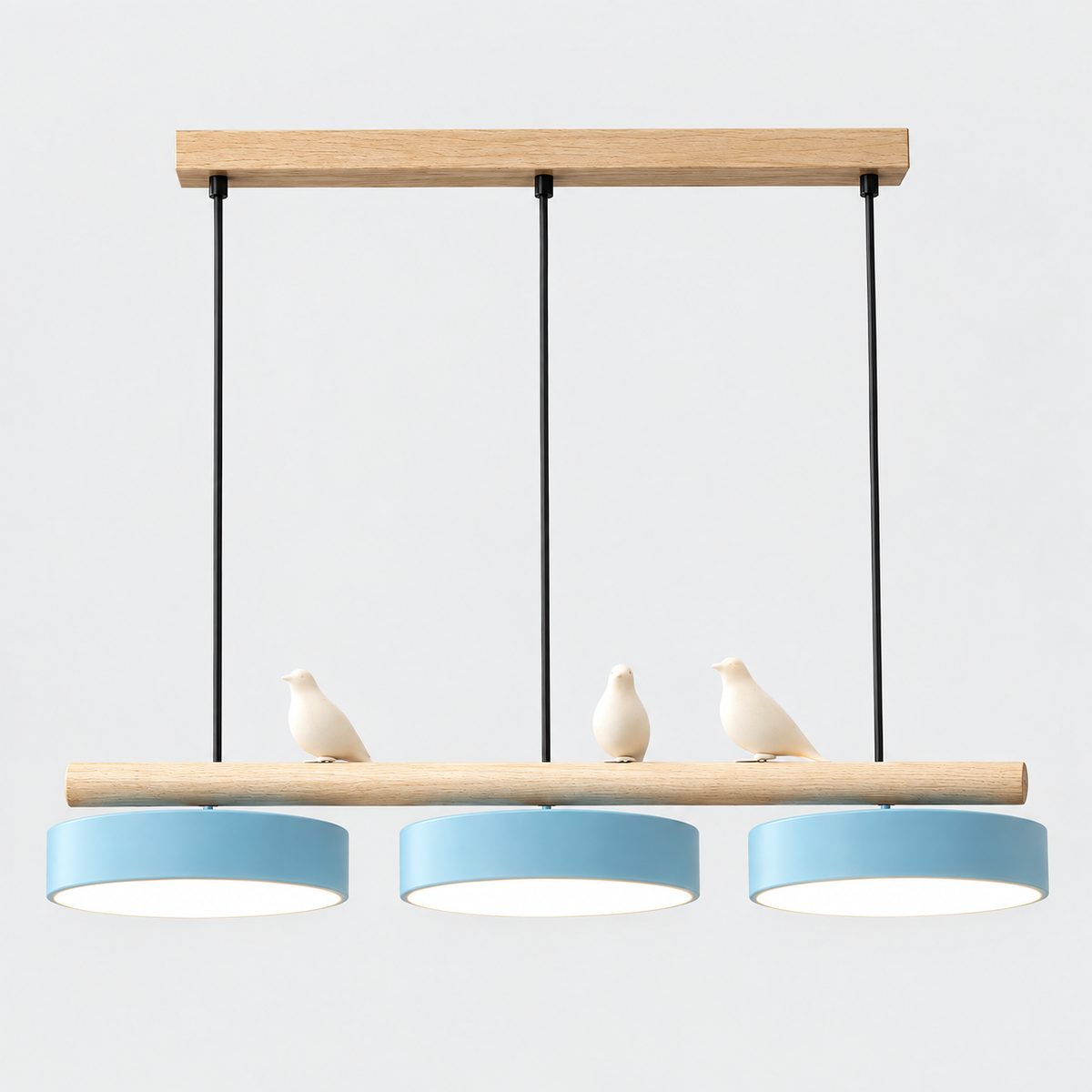 Lustre Suspendu Oiseaux Linéaire Bleu – 3 Lumières