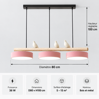 Lustre Suspendu Oiseaux Linéaire Rose – 3 Lumières