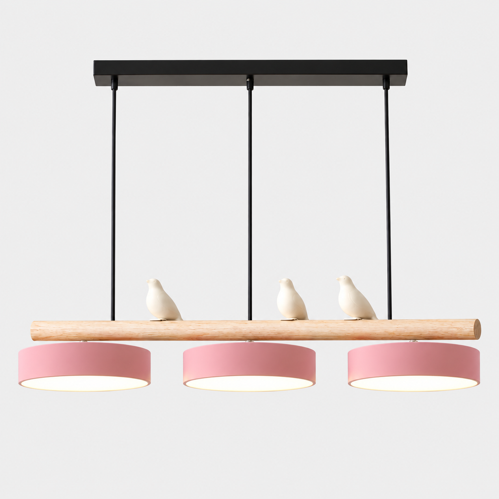 Lustre Suspendu Oiseaux Linéaire Rose – 3 Lumières