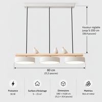 Lustre Suspendu Oiseaux Linéaire Blanc – 3 Lumières