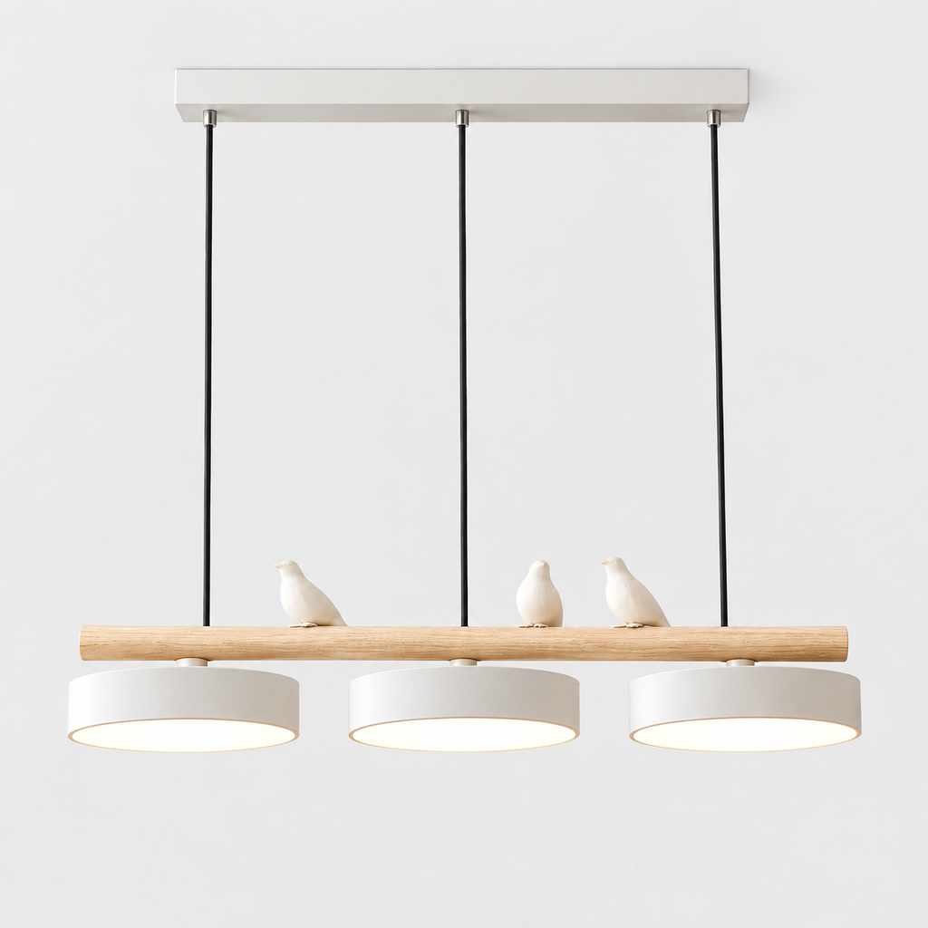 Lustre Suspendu Oiseaux Linéaire Blanc – 3 Lumières